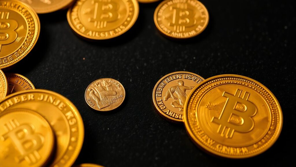 Gold coins displayed for sale