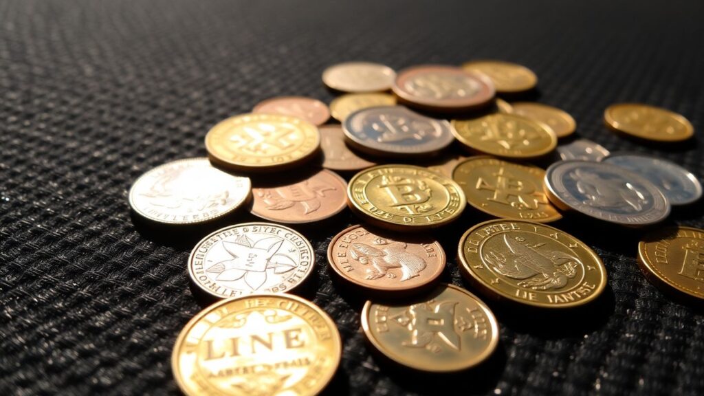 Collection of valuable coins, gold and silver.