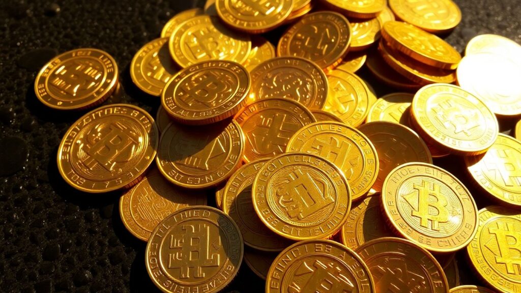 Pile of shiny gold coins