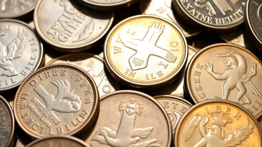 Close-up of real and fake silver coins.