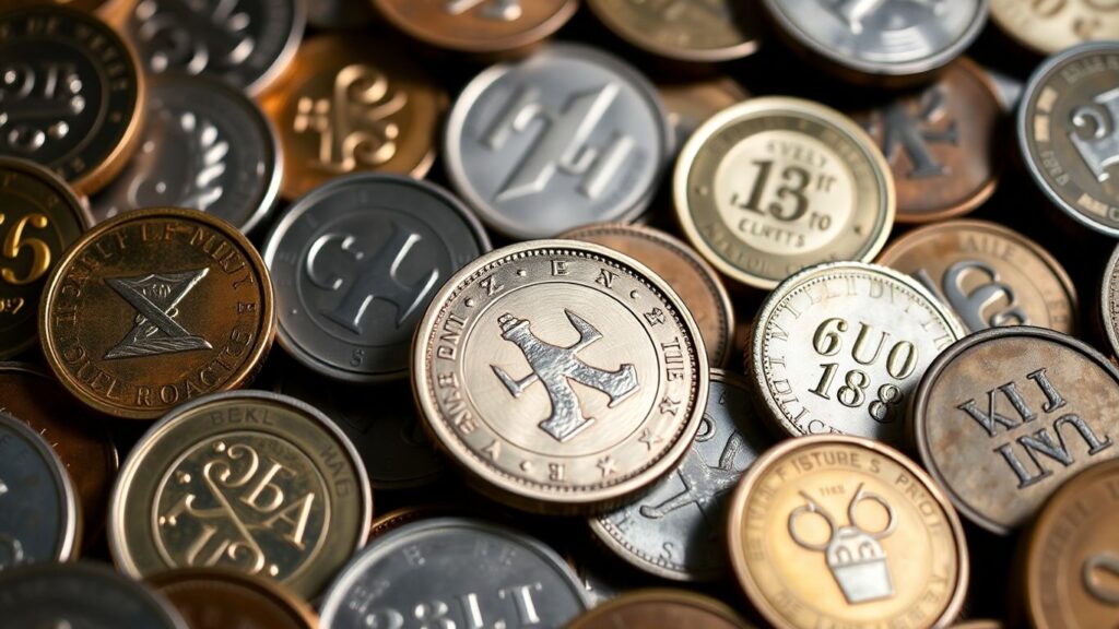 Close-up of coins with visible mintmarks.