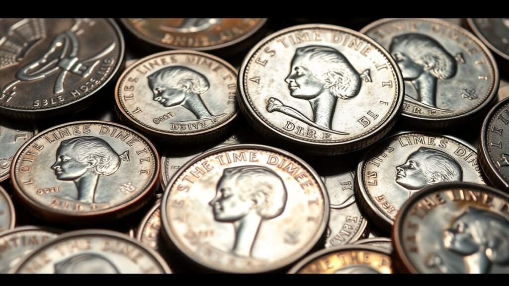 Collection of old mercury dimes for sale.