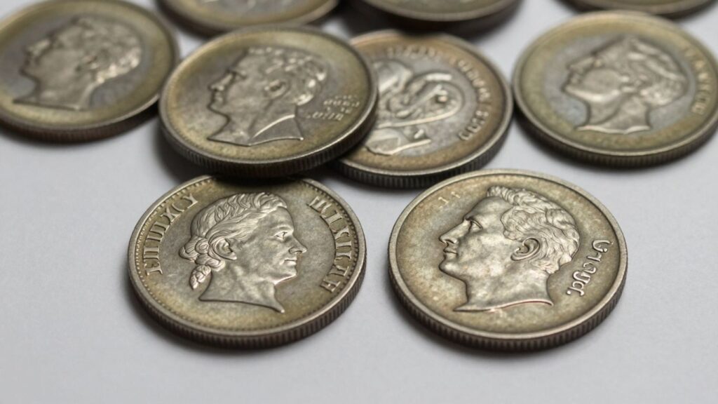 Close-up of coins with visible error types.