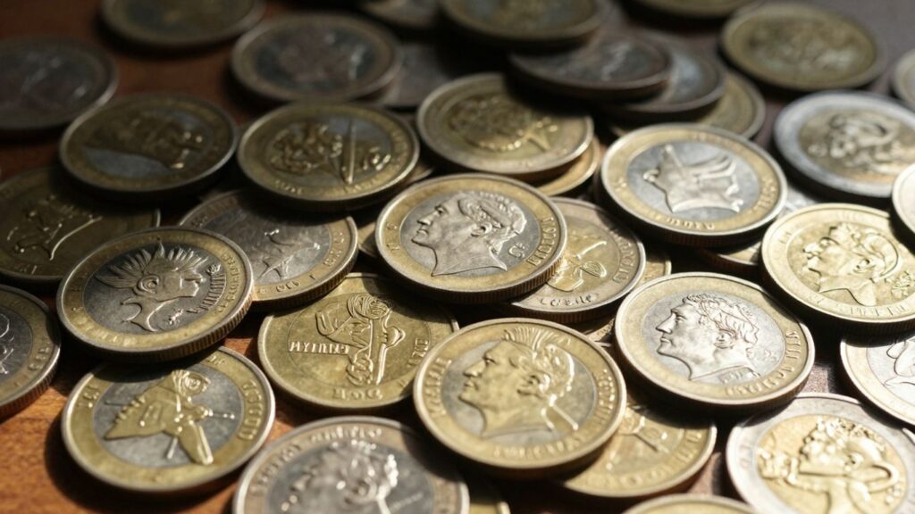 Pile of valuable gold and silver coins.