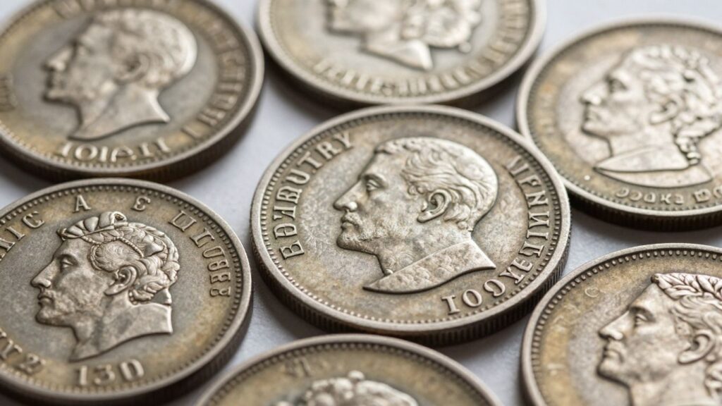 Collection of rare antique coins with visible dates.