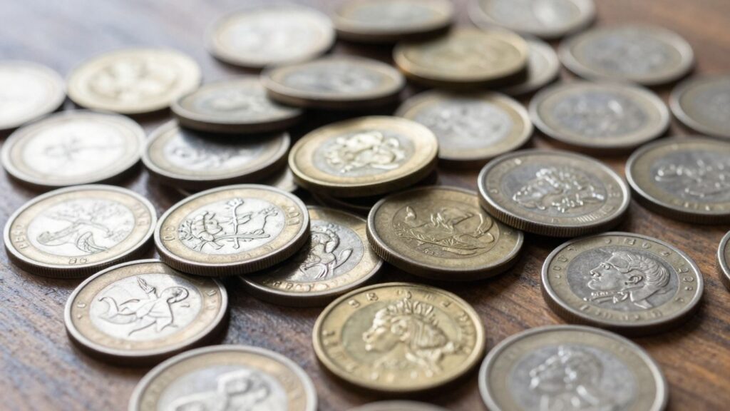 Collection of old gold and silver coins.