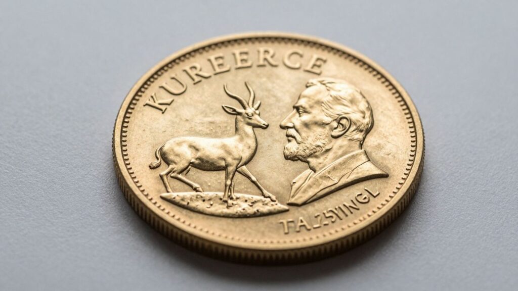 Krugerrand gold coin with springbok and Paul Kruger.