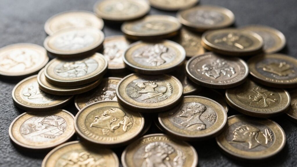 Pile of gold and silver coins