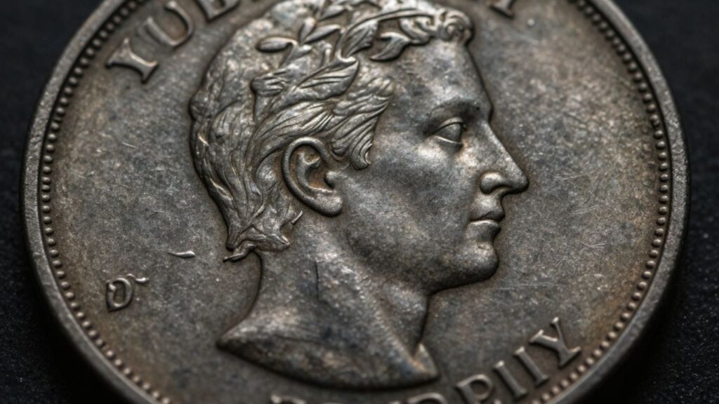 Coin wear patterns close-up