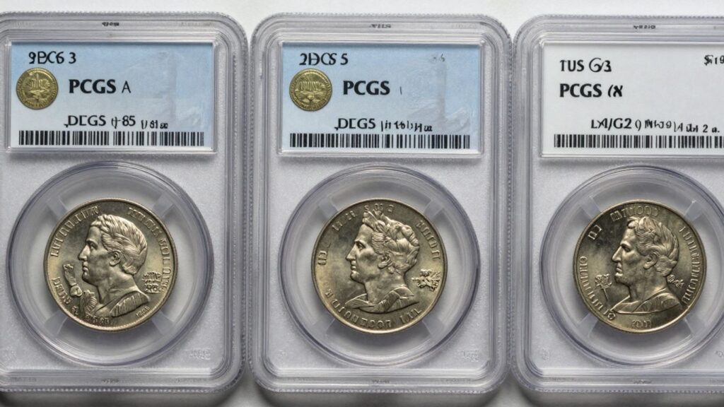 Graded coins from PCGS and NGC side-by-side.