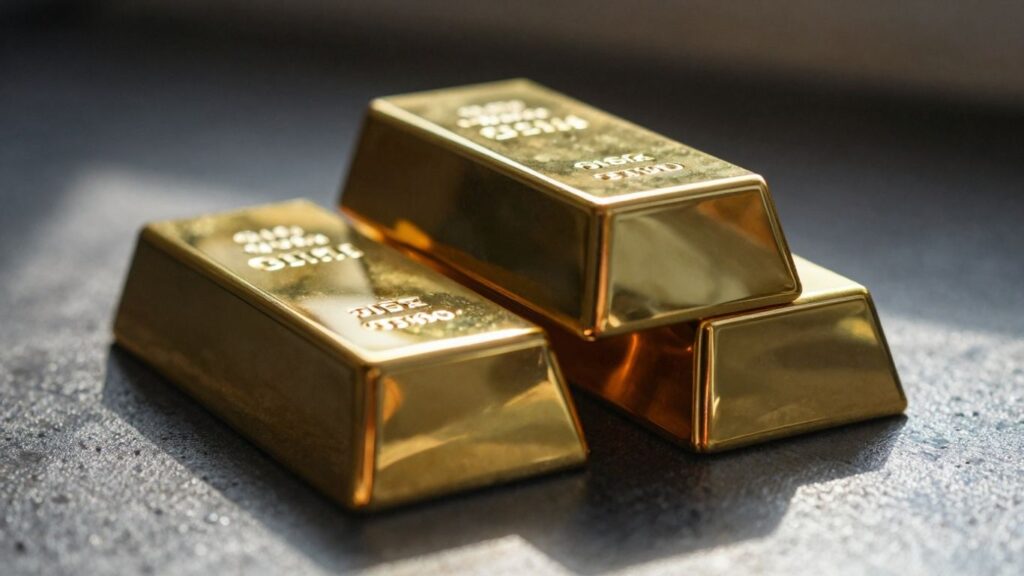 Gold bar on a dark surface