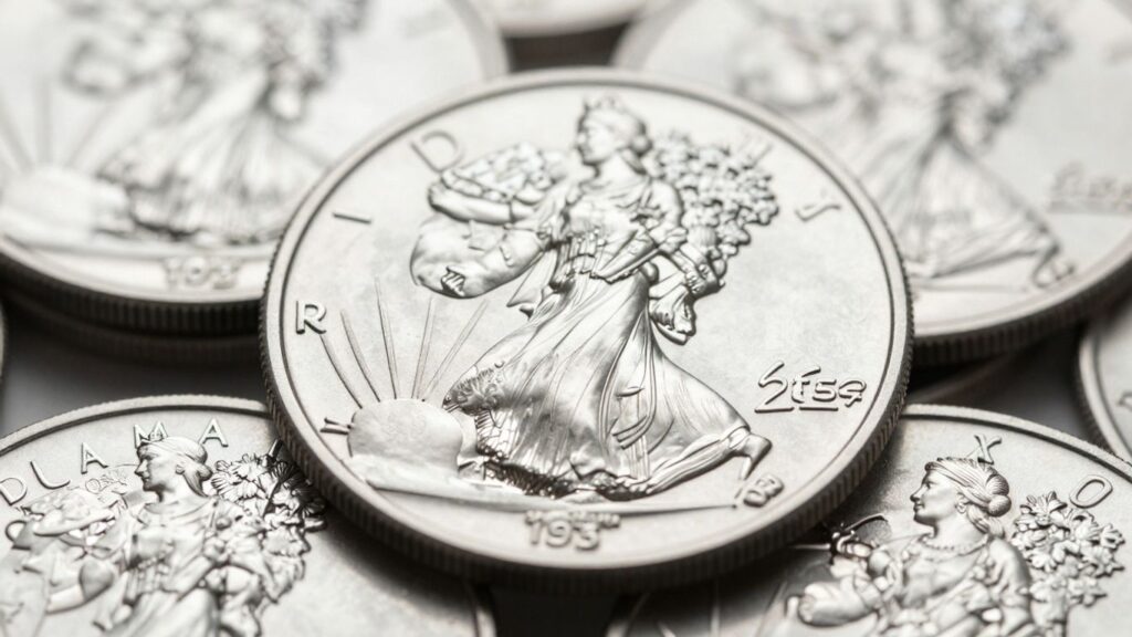 Stack of American Silver Eagle coins