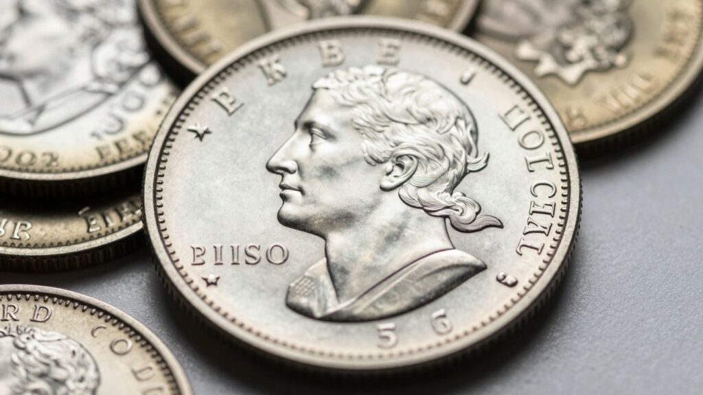 Close-up of a brilliant proof coin with mirror finish.