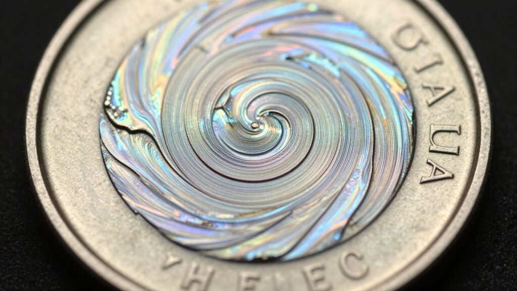 Coin with cartwheel luster effect