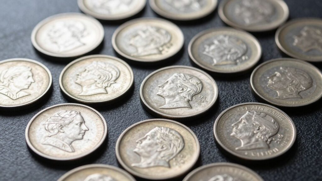 Collection of error coins with visible minting errors.