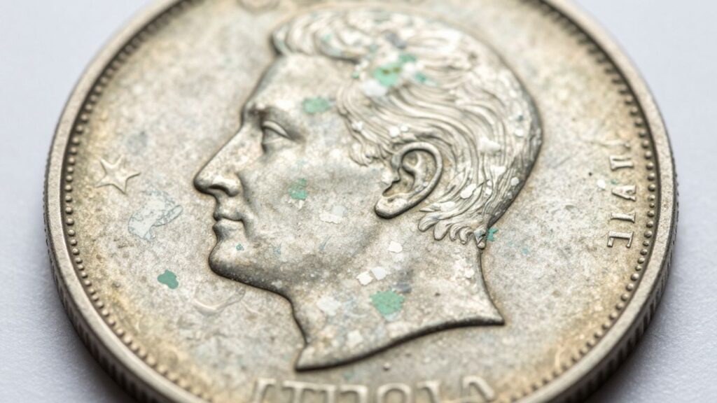 Coin with green PVC damage