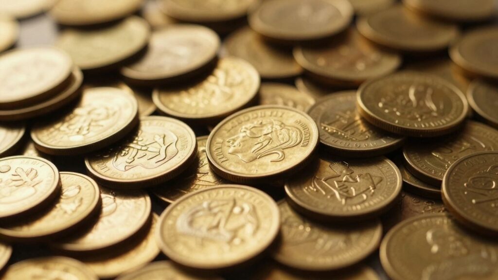 Pile of gold coins and jewelry