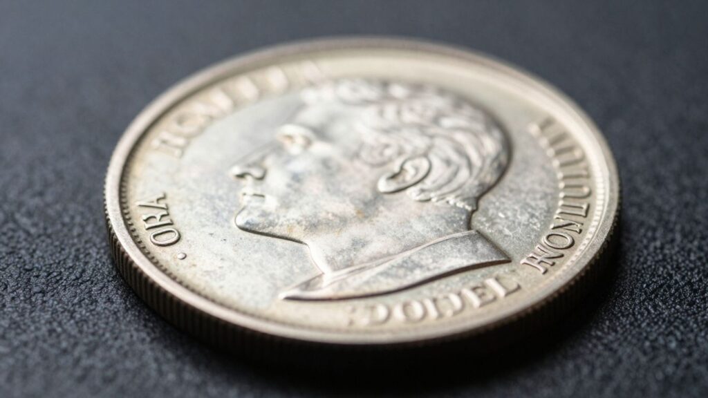 Shiny palladium coin close-up