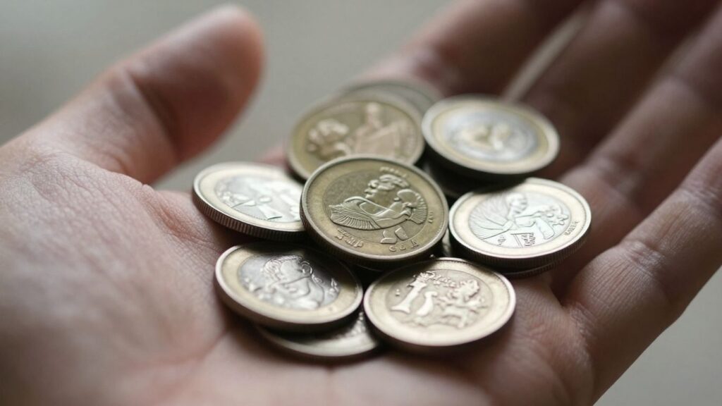 Collection of valuable coins held in a hand.