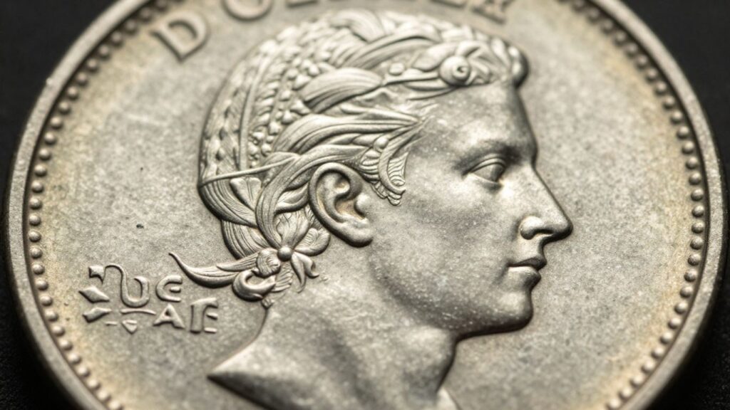 Close-up of a coin showing sharp strike details.