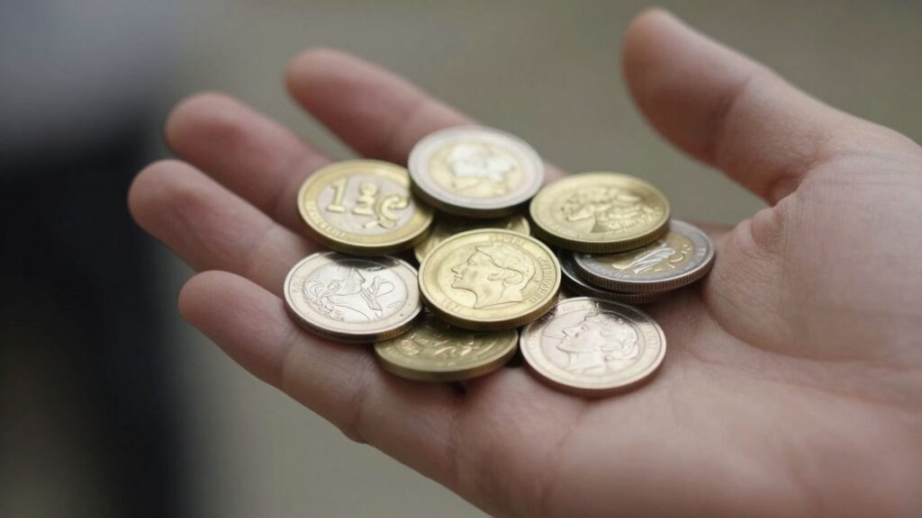 Hand holding gold and silver coins