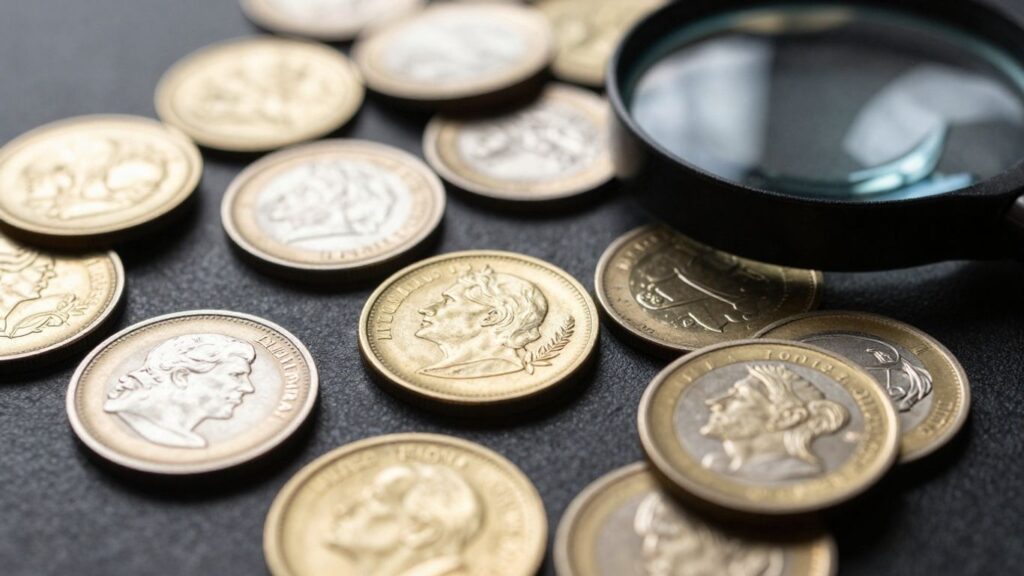 Coins being evaluated by an expert in San Antonio