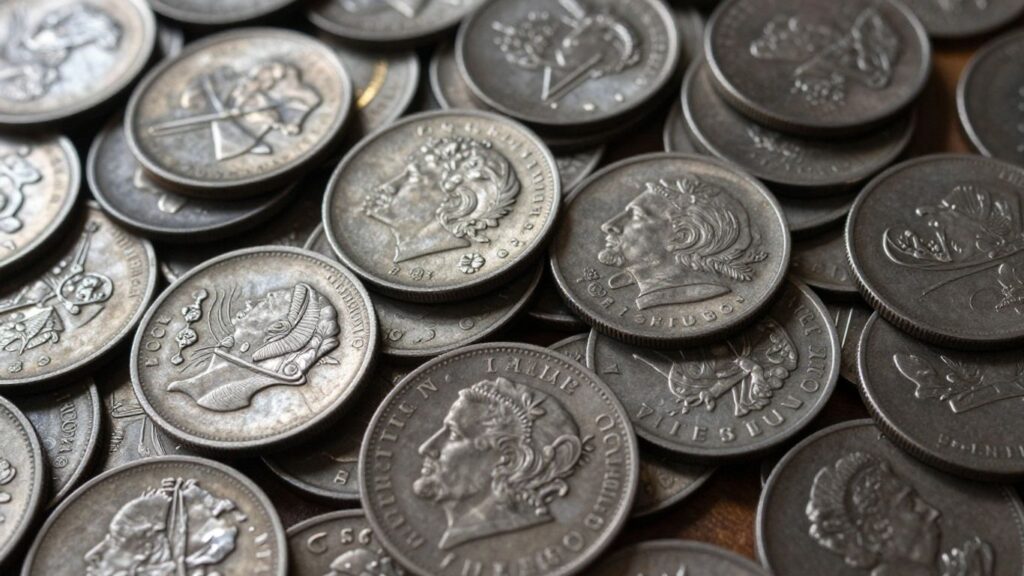 Pile of old silver coins