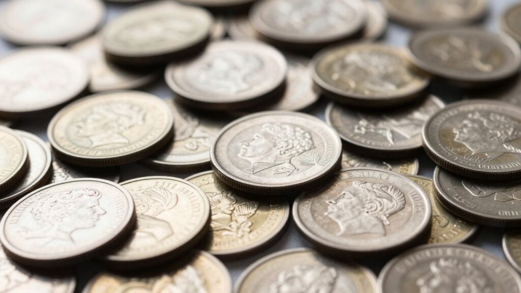 Pile of uncirculated silver and gold coins.