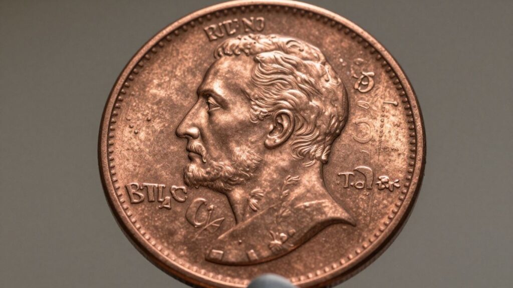 Large copper cent coin with historical design