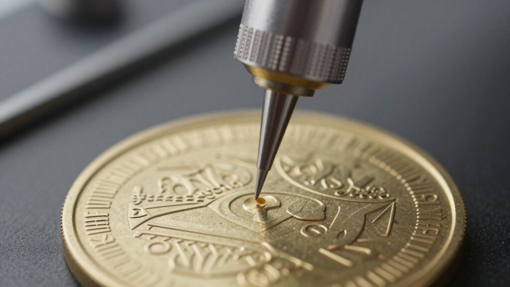 Electronic testing of a precious metal coin.