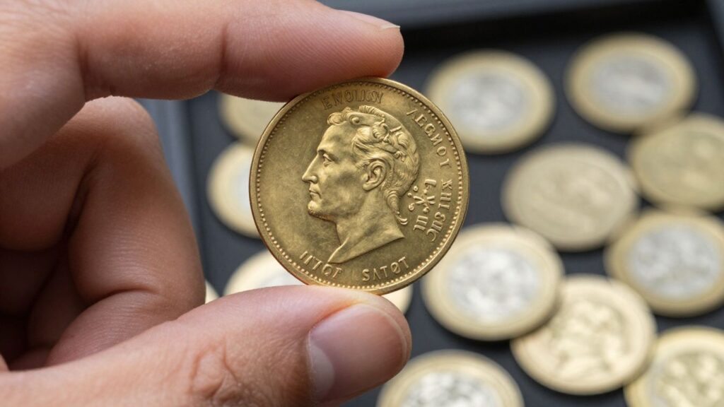 Expert coin consultant in San Antonio holding a gold coin.