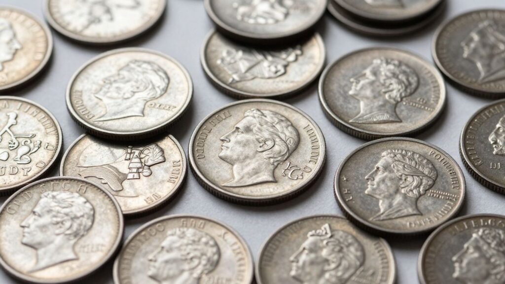 US coins showing wartime composition changes.