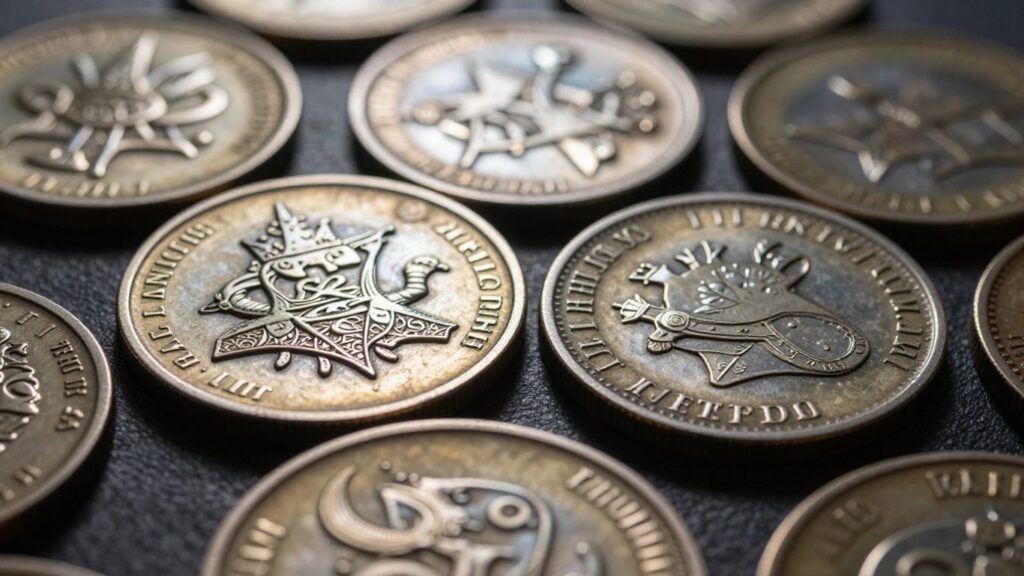 Fantasy coins with intricate designs in San Antonio