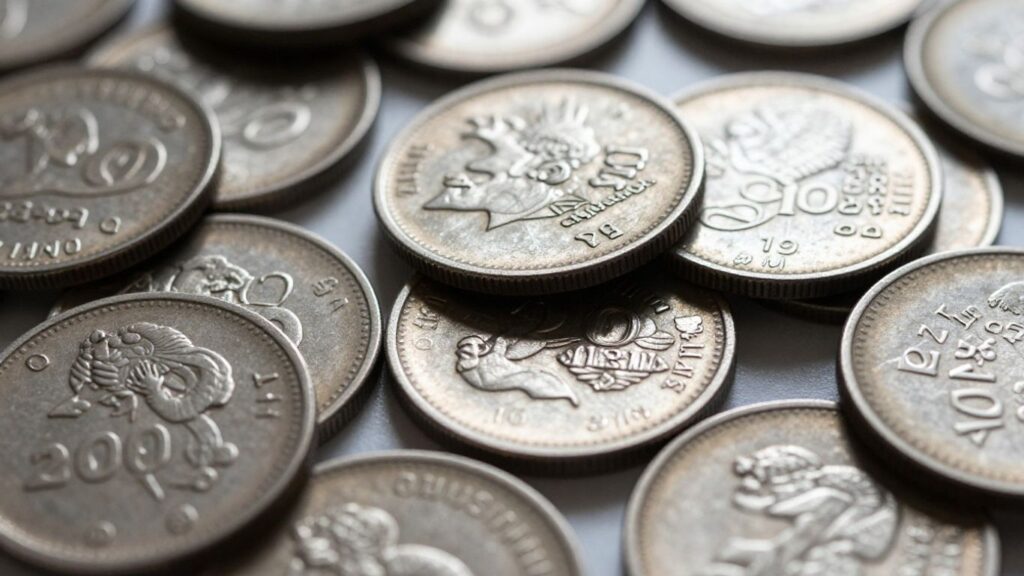 Pile of tarnished silver coins