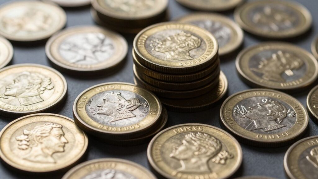 Gold and silver coins for consignment services.