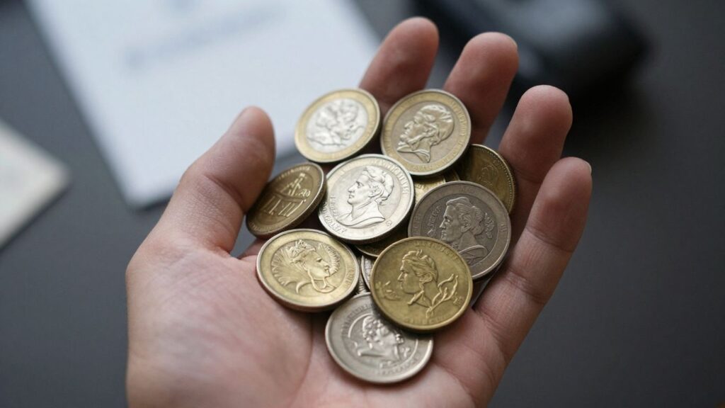 Collection of valuable coins held in hand