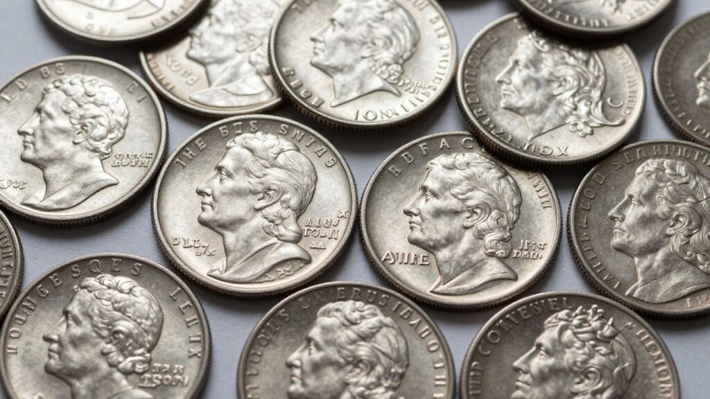 U.S. half dollar coins showing silver content