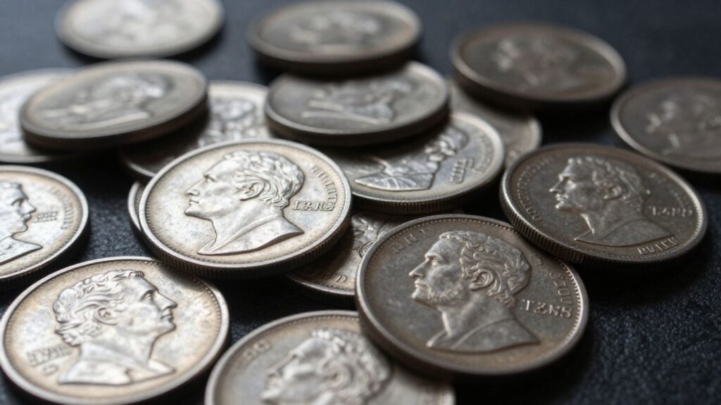 Constitutional silver coins pile