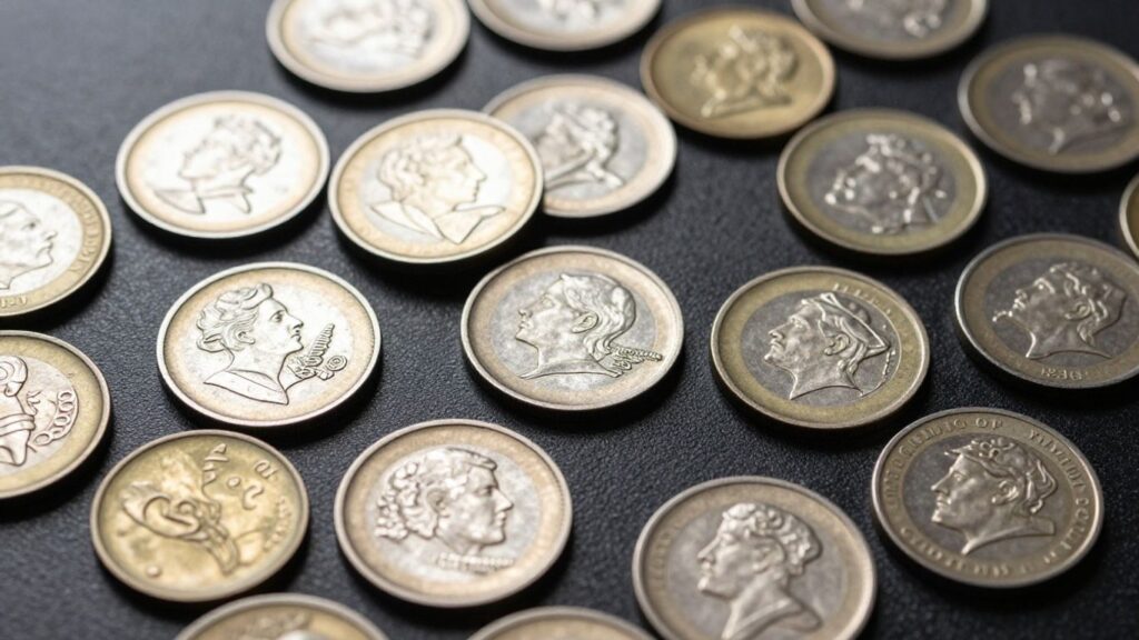 Close-up of diverse coins, San Antonio coin experts.