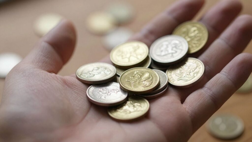 Hand holding gold and silver coins