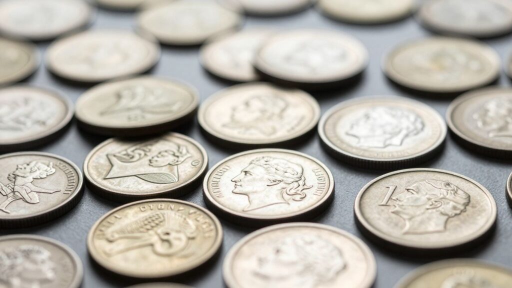 Coins arranged for type set assembly
