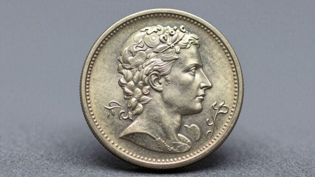 Close-up of a unique, metallic special strike coin.