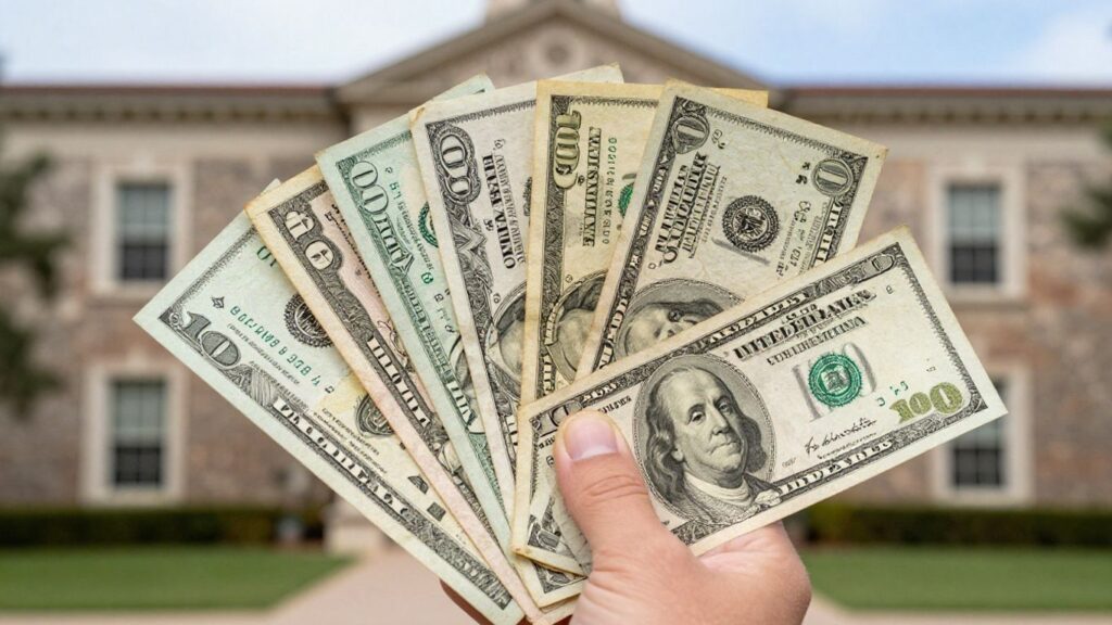 Fractional currency bills held in a hand, San Antonio.