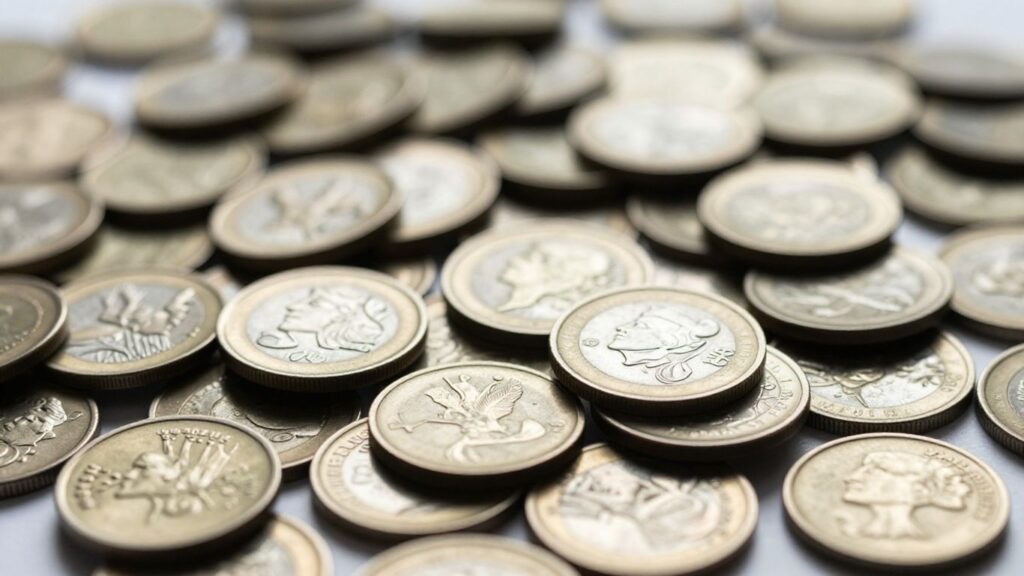 Pile of various denomination coins