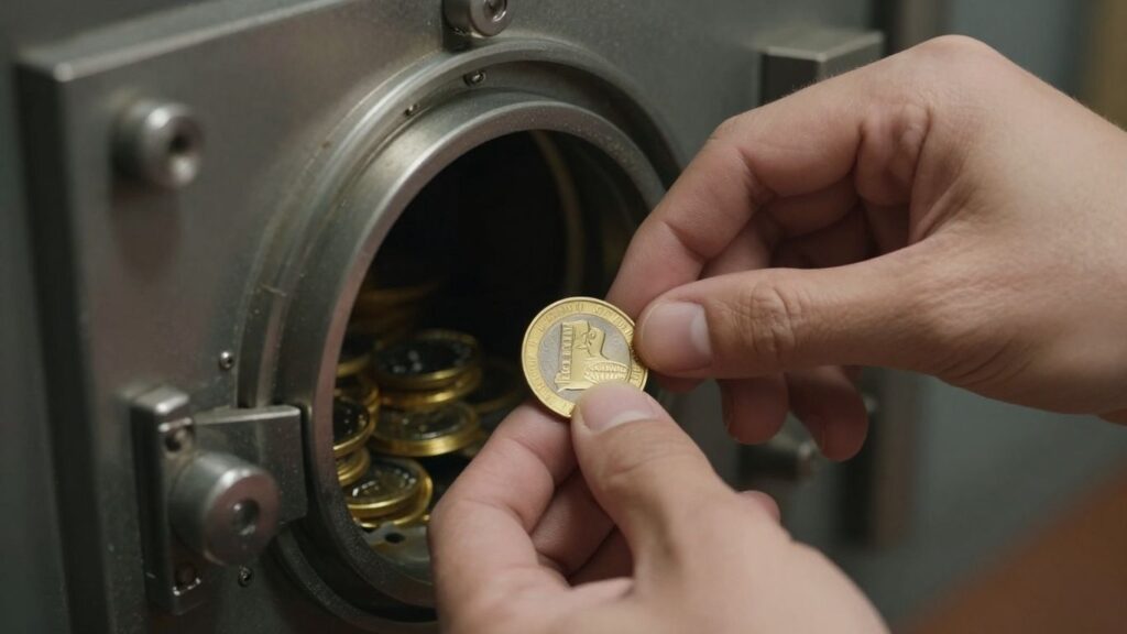 Secure vault protecting valuable gold coins.