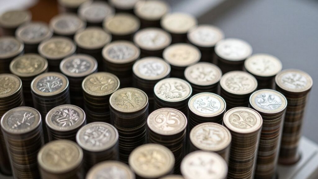 Coin tubes filled with assorted coins in San Antonio.