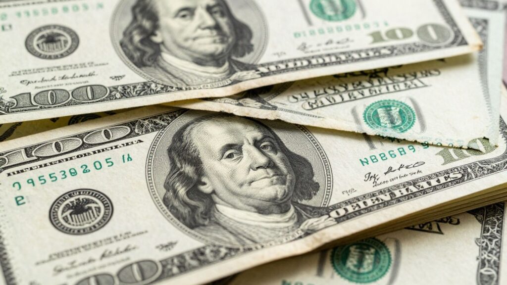 Stack of old U.S. paper money currency