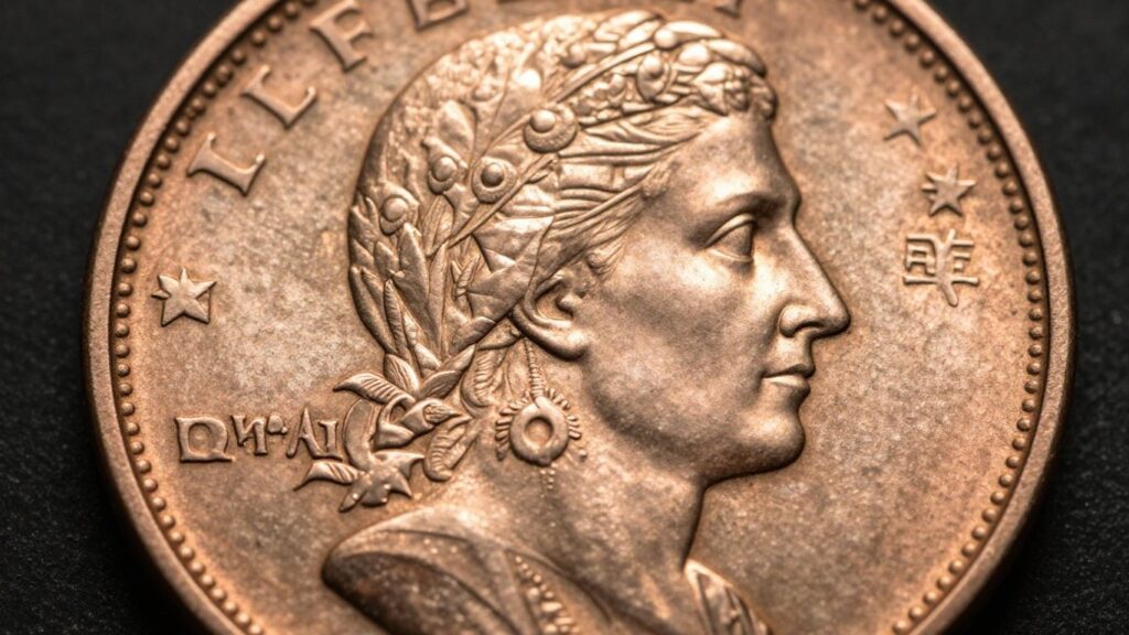 Close-up of an Indian Head penny coin.