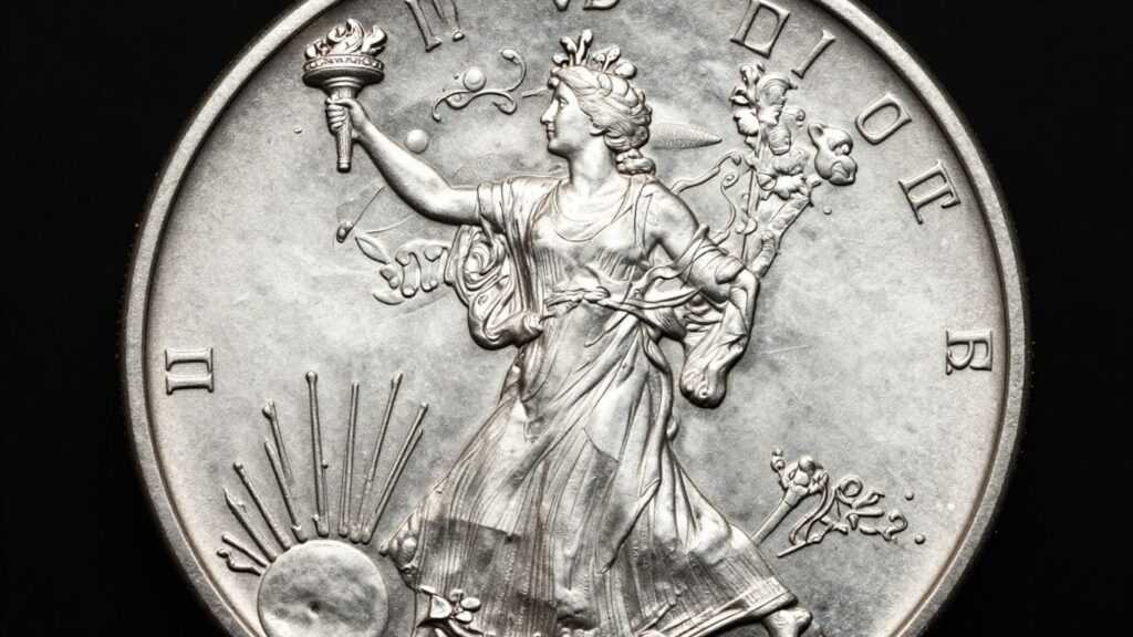 Walking Liberty silver dollar coin detail