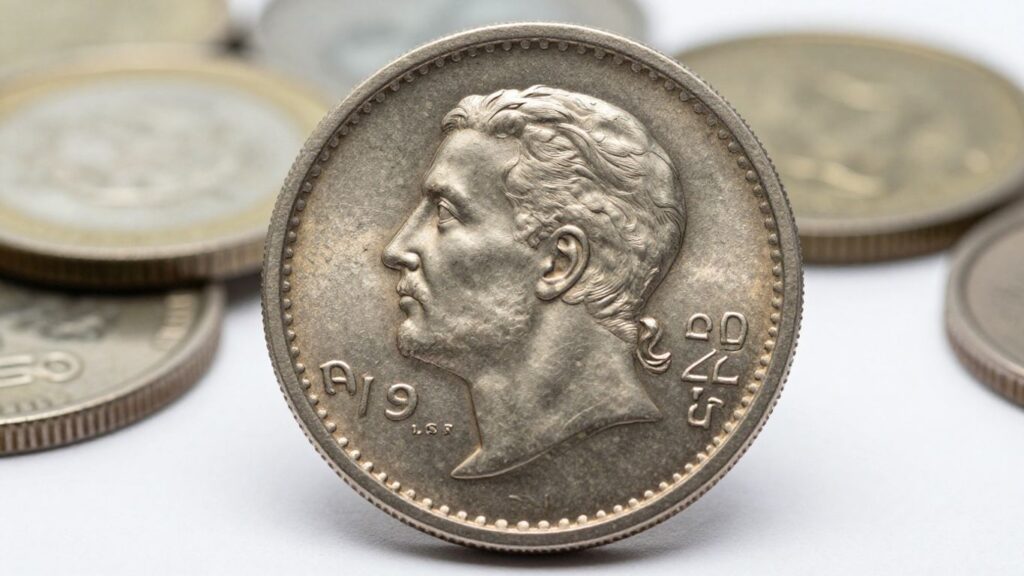 Close-up of a coin with advanced detection tools.